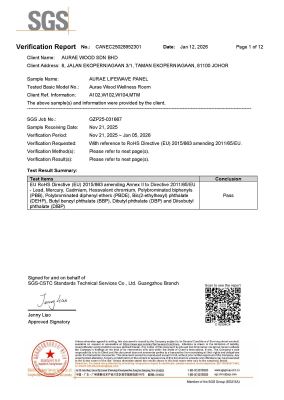 SGS EU RoHS Safety Certification   Aurae Lifewave Panel