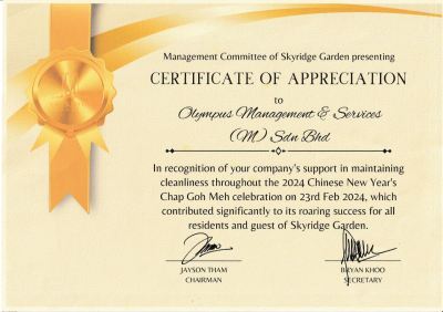 Certificate of Appreciation (Skyridge Garden Condominium)