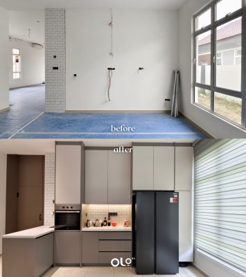 Custom Kitchen Cabinet with Built-in Fridge and Oven