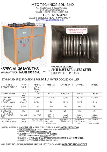 Air cooled condenser type water chiller specification
