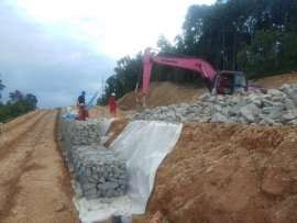 Installation of gabion wall as part of slope protection for gas pipeline, Pengerang, Johor