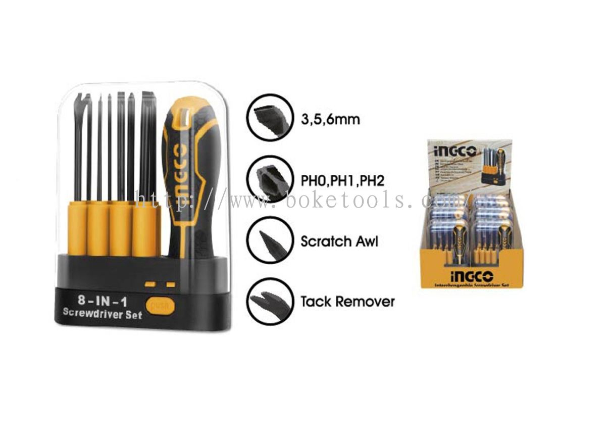 Boke Tools Machinery Pte Ltd:(AVAILABLE IN PIONEER BRANCH) INGCO AKISD0901 9 Pcs Interchangeable Screwdriver Set