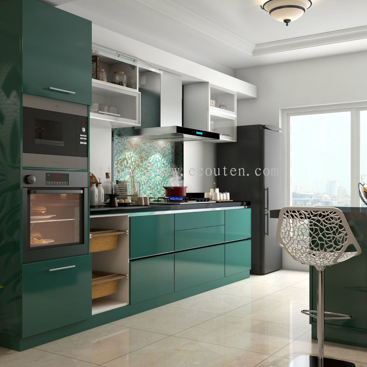 Selangor Glossy Green Kitchen Cabinets Design Kitchen Cabinet