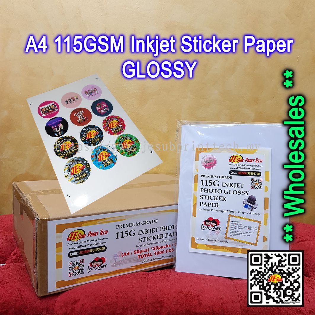 Johor,Pontian,Batu 36 A4 Sticker Paper 50 Sheets - 115GSM Inkjet Sticker  Paper / Glossy / Mirrorkote / Multipurpose / Waybill Sticker / AWB Sticker  Paper - Inkjet Printing Paper & Sticker 