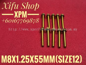 STAINLESS STEEL GOLD COLOR BOLT M8X1.25X55MM SIZE12 (1PACK 10PCS) 