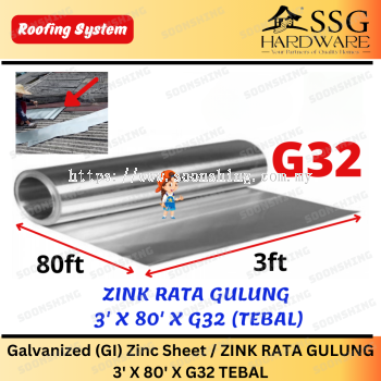 Galvanized (GI) Zinc Sheet / ZINK RATA GULUNG 3' X 80' X G32 TEBAL