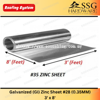 Galvanized (GI) Zinc Sheet #28 (0.35MM) 3' x 8'