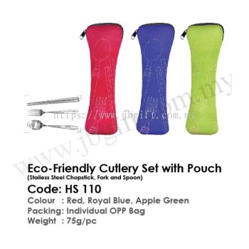 Eco-Friendly Cutlery Set with Pouch (Stailess Steel Chopstick, Fork and Spoon) HS 110