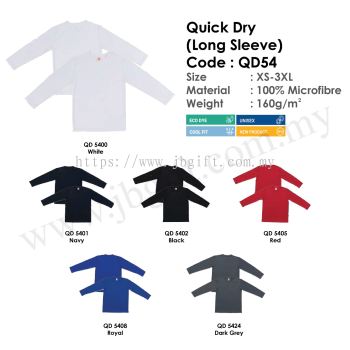 Quick Dry (Long Sleeve) T-Shirt Uniform 100% Microfibre QD54 (Unisex)