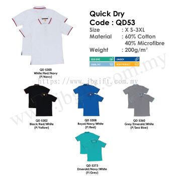 Quick Dry T-Shirt Uniform 60% Cotton 40% Microfibre  QD53 (Unisex)