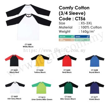 Comfy Cotton T-Shirt Uniform (3 Quarter) 100% Cotton CT56 (Unisex)