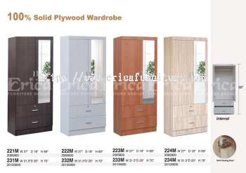 2 Door Solid Plywood Wardrobe With Mirror