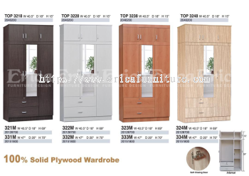 3 Door Solid Plywood Wardrobe with Top & Mirror