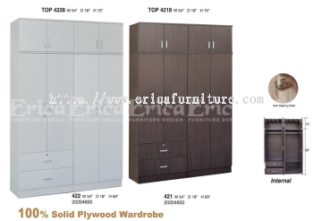 4 Door Solid Plywood Wardrobe with Top