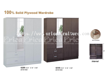 4 Door Solid Plywood Wardrobe with Mirror