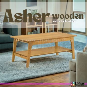 Asher Solid Wooden Coffee Table/ Solid Rubberwood/ Meja Kopi Kayu