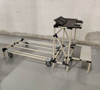 ABS Pipe & Joint Work Trolley with Foldable Chequered Plate Stand Platform and Acrylic Holder 