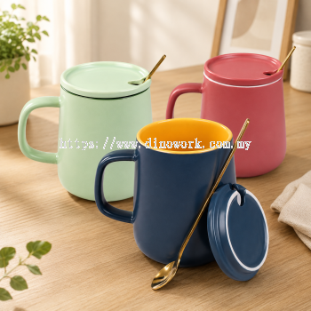 Premium Ceramic Mug with Lid & Spoon 7787