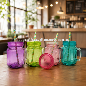 Glass Mason Jar Mug with Lid & Straw 3020 (WSL)