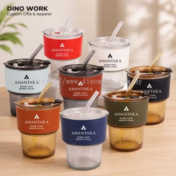 Premium Glass Tumbler with PU Leather Sleeve & Straw