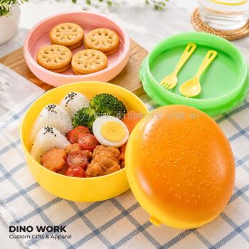 Burger Lunch Box with Free Spoon & Fork (3-tier)