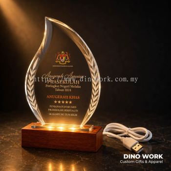 Crystal Trophy Award with Wooden Stand & LED Light 1283