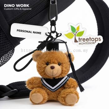 Custom Graduation Plush Bag Charm with Acrylic School Logo &amp; Name Tag