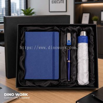 Premium Corporate Gift Set (4in1)_Notebook, Metal Pen, USB Flash Drive And Folding Umbrella