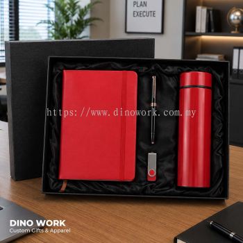 Premium Corporate Gift Set (4in1)_Notebook, Metal Pen, USB Flash Drive And Thermal Flask