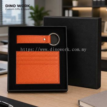 Business Travel Gift Set (2 in 1) PU Leather Card Holder + Keychain