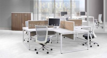 Loop Leg 4 Seater L Shape Workstation With Divider Panel