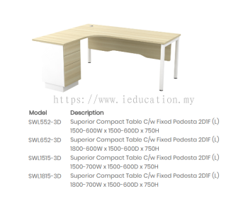 SWL552-3D Superior Compact Table C/w Fixed Pedesta 2D1F (L)
