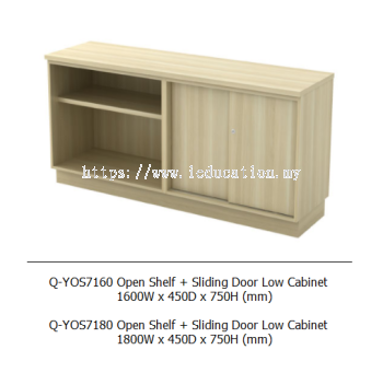 Q-YOS7160 Open Shelf + Sliding Door Low Cabinet 1600W x 450D x 750H (mm)