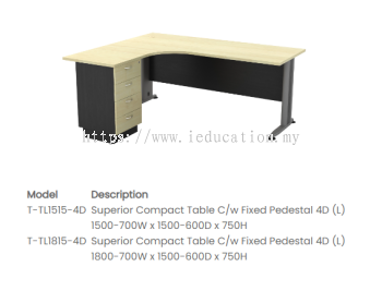 TL1515-4D Superior Compact Table C/w Fixed Pedestal 4D (L)