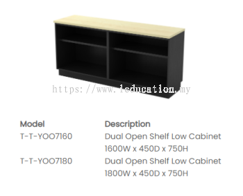 T-YOO7160 Dual Open Shelf Low Cabinet 1600W x 450D x 750H