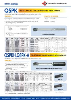 Kanon QSPK Pre-Set, Ratchet Torque Wrenches, Metal Handle And QSPKH, QSPK-A Pre-Set, Ratchet Torque Wrenches With Plastic Grip