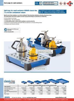 DENIOS Spill Trays for Small Containers in Steel and Stainless Steel
