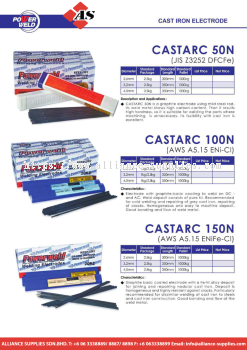 POWER WELD CAST IRON ELECTRODE CASTARC 50N / CASTARC 100N / CASTARC 150N