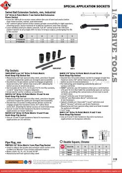 SNAP-ON 1/4" Drive Tools - Swivel Ball Extension Sockets, mm, Industrial / Flip Sockets / Pipe Plug, mm / Double Square, Chrome