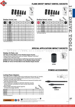 SNAP-ON 1/4" Drive Tools - Flank Drive® Impact Swivel Sockets / Shallow 10-Point, mm / Locking Power Adaptors