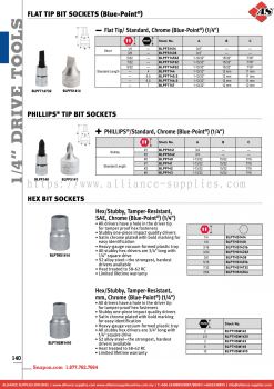 SNAP-ON 1/4" Drive Tools - Flat Tip/ Standard, Chrome (Blue-Point®) / PHILLIPS®/Standard, Chrome (Blue-Point®) / Hex Bit Sockets