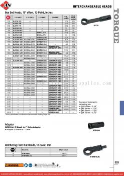 SNAP-ON Interchangeable Heads - Box End Heads, 15 offset, 12-Point, inches / Adaptor / Ratcheting Flare Nut Heads, 12-Point, mm