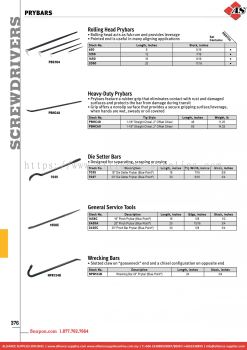 SNAP-ON Rolling Head Prybars / Heavy-Duty Prybars / Die Setter Bars / General Service Tools / Wrecking Bars 