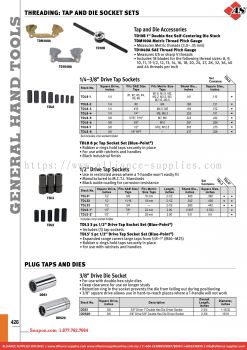 SNAP-ON Threading: Tap And Die Socket Sets / Plug Taps And Dies