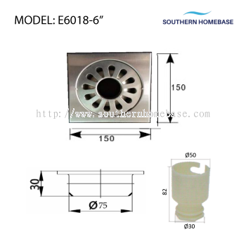 BATHROOM #304 STAINLESS STEEL FLOOR TRAP FOR WASHING MACHINE ELITE E6018-6"