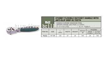 STUBBY FLEXIBLE RATCHET HANDLE WITH ANTI-SLIP GRIP-36 TEETH - R4202