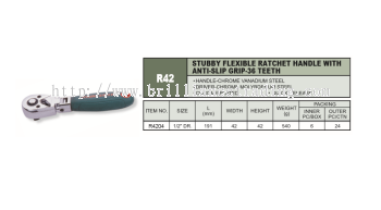 STUBBY FLEXIBLE RATCHET HANDLE WITH ANTI-SLIP GRIP-36 TEETH - R4204