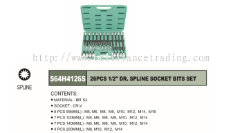 1/2" DR. SPLINE SOCKET BITS SET 26 PCS - S64H4126S