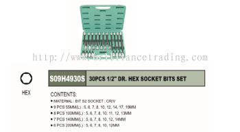 1/2" DR. HEX SOCKET BITS SET 30 PCS - S09H4930S