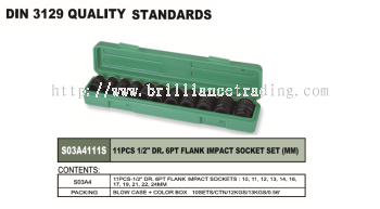 1/2" DR. 6PT FLANK IMPACT SOCKET SET (MM) 11 PCS - S03A4111S